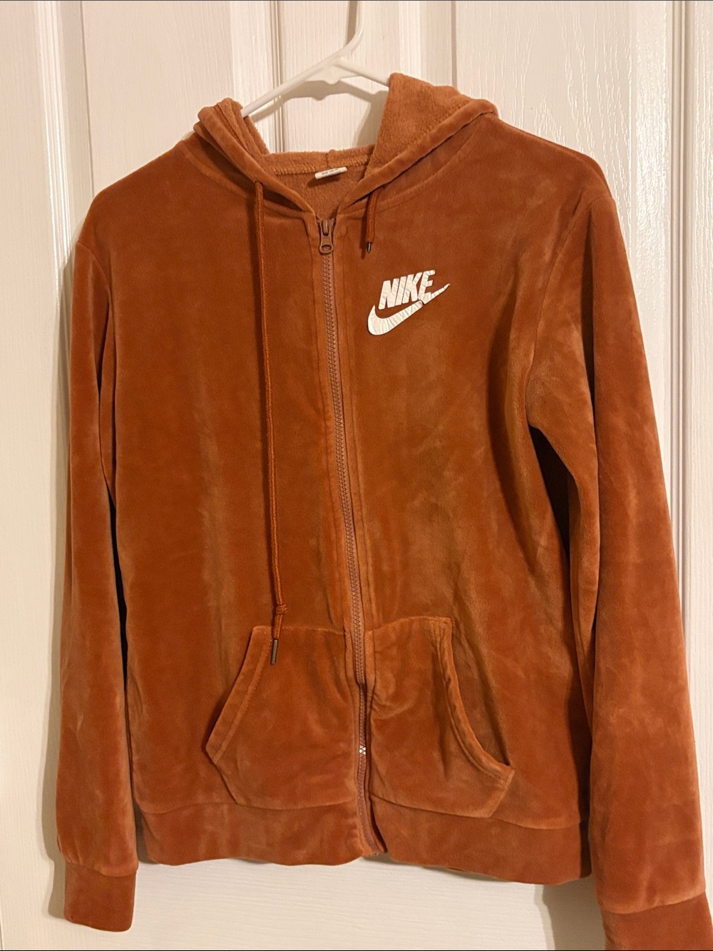 Nike Women's Rust Velour Zip Hoodie with White Logo